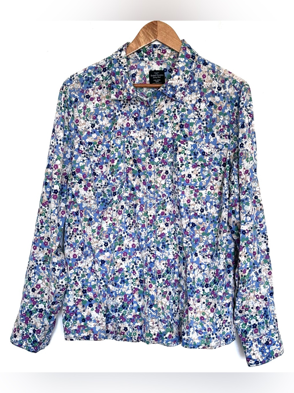 Faded Glory Shirt Women’s XXL Floral Organic Cotton Blend Button Up Long Sleeve
